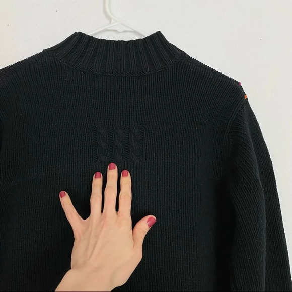 Vintage 90s Argyle Pullover Sweater Mockneck Oversized Womens Size Medium Black - Picture 12 of 16